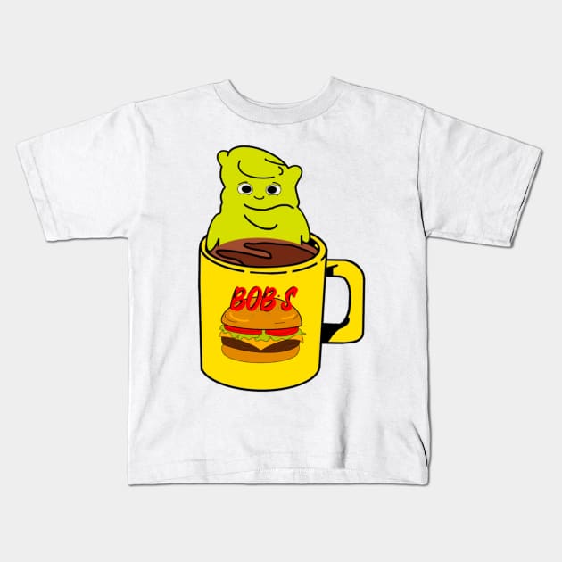 Burger Bob’s Coffee Mug With Melted Kuchi Kopi Illustration Kids T-Shirt by ShyGirlMerchant